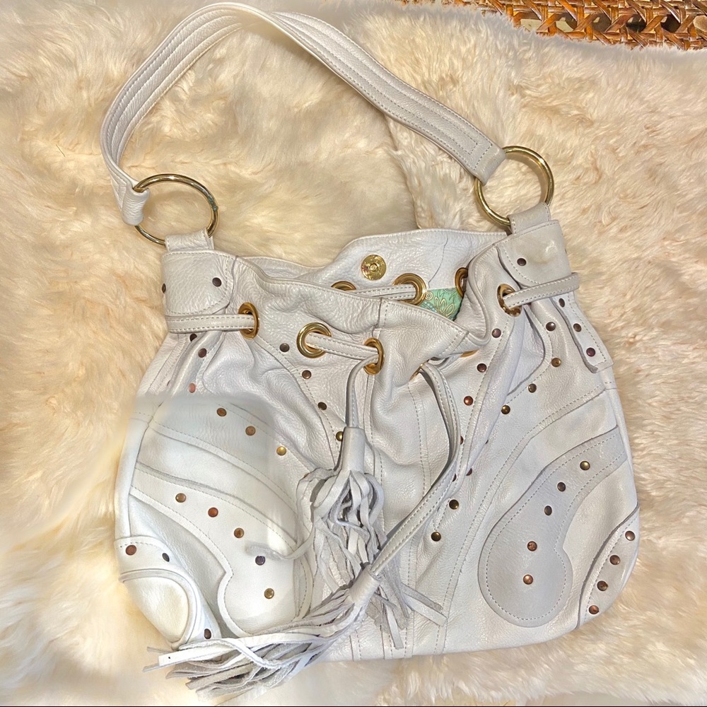 vintage BULGA bag & designer fringe in the front